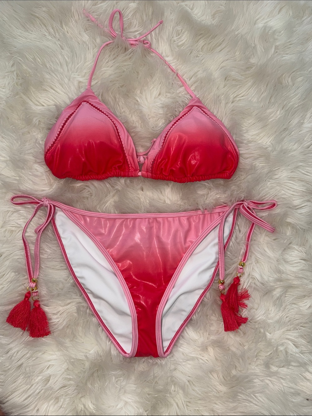 Venus SwimPink Ombre Leather feel Triangle Bikini Set -